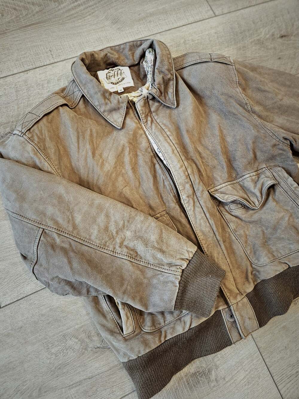 Vtg 90s Global Identity G-III Soft Supple Leather Bomber Jacket Map Lining M